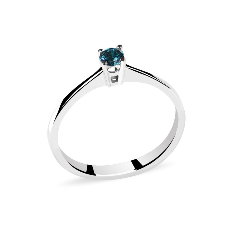 Inel cu Diamant Natural Albastru de 0.30 ct din Aur Alb de 18k