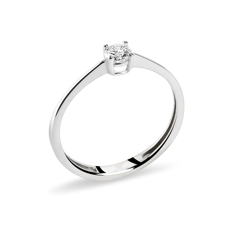 Inel de logodna din Aur Alb de 18k cu Diamant Natural de 0.11 ct