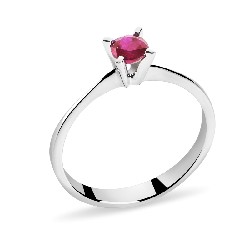 Inel de logodna din Aur Alb de 18k cu Rubin Natural de 0.41 ct