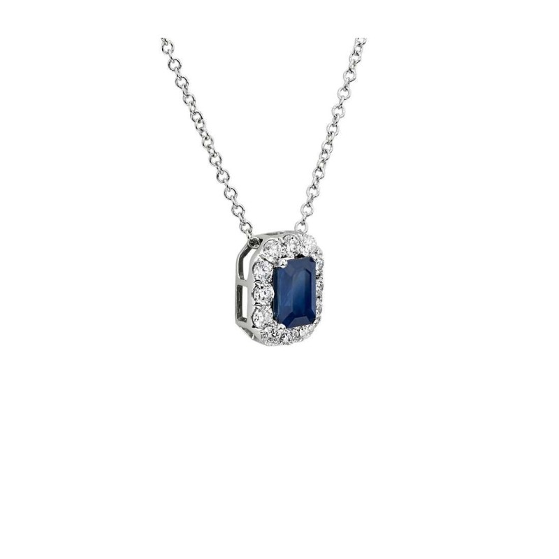 Colier din Aur Alb de 18k cu Safir Albastru Natural si Diamante