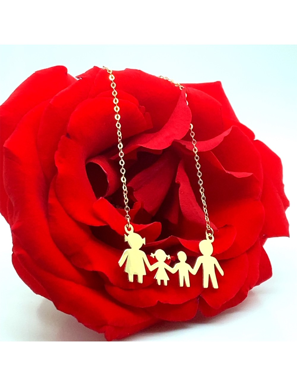 Lantisor cu familie cu 4 membri din aur galben de 14k